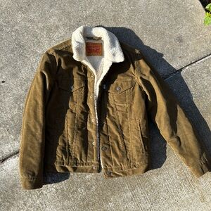 Levis Trucker Jacket Corduroy Sherpa Lined Brown Mens Size small White Tab